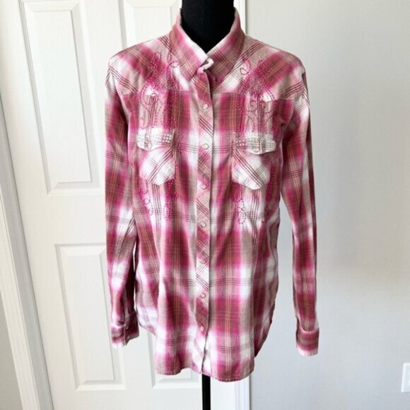 Panhandle Slim Embroidered Rhinestones Plaid Western Shirt - Picture 1 of 14